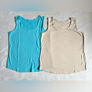 Belle by Kim Gravel LARGE Primabelle Knit Set of 2 Tank Tops Sand/Caribbean